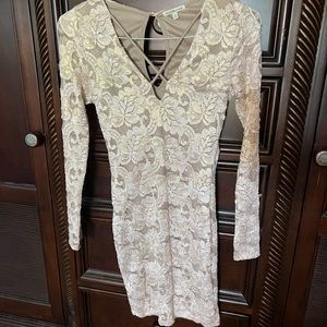 Charlotte Ruse Form Fitting Long Sleeve Gold Dress